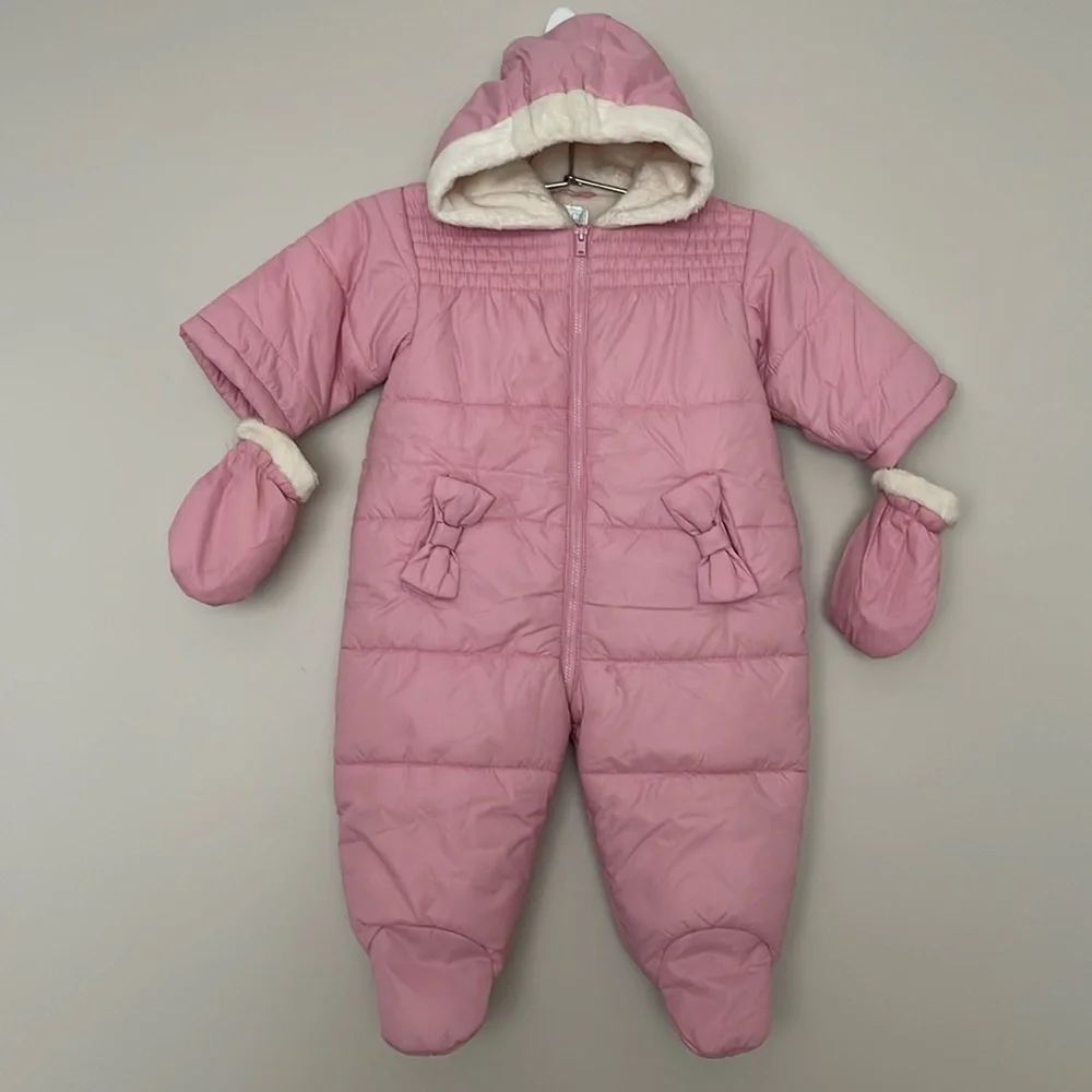 The Children’s Place Baby Hooded Winter Romper Pink Baby Girl Size 6-9M